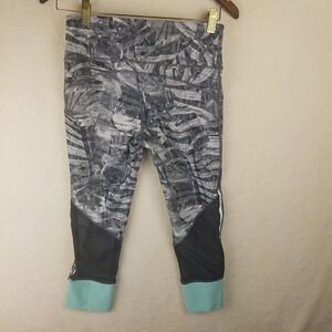MPG Sport Leggings Women XS Gray White Palm Print Mesh Crop Yoga Pants